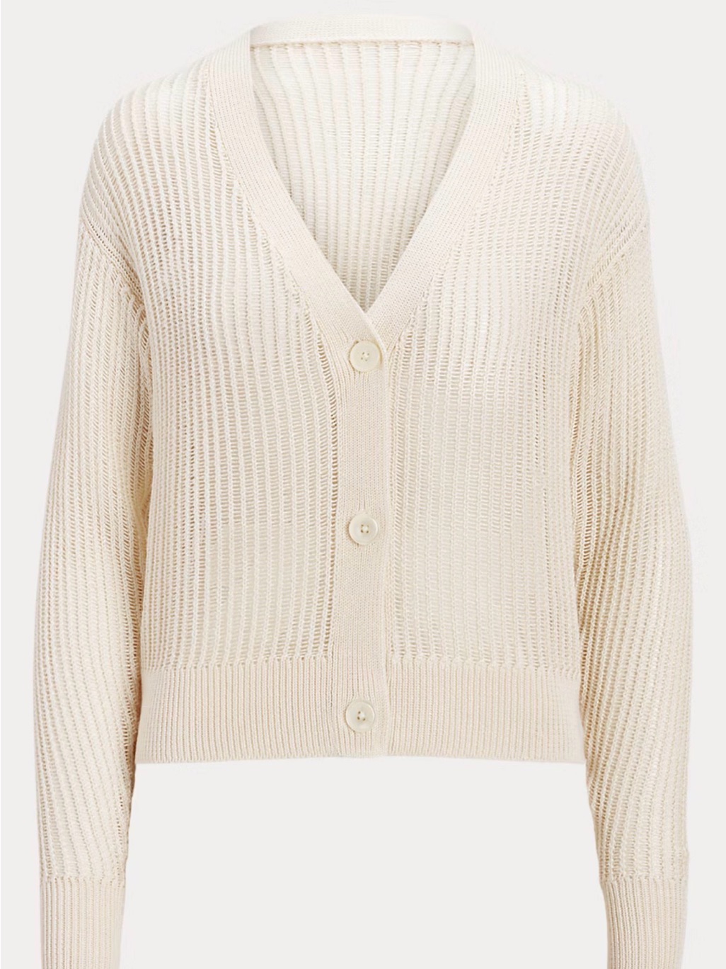 Lauren Ralph Lauren Open Knit Linen Blend Cardigan | Petite Small | Ivory Cream